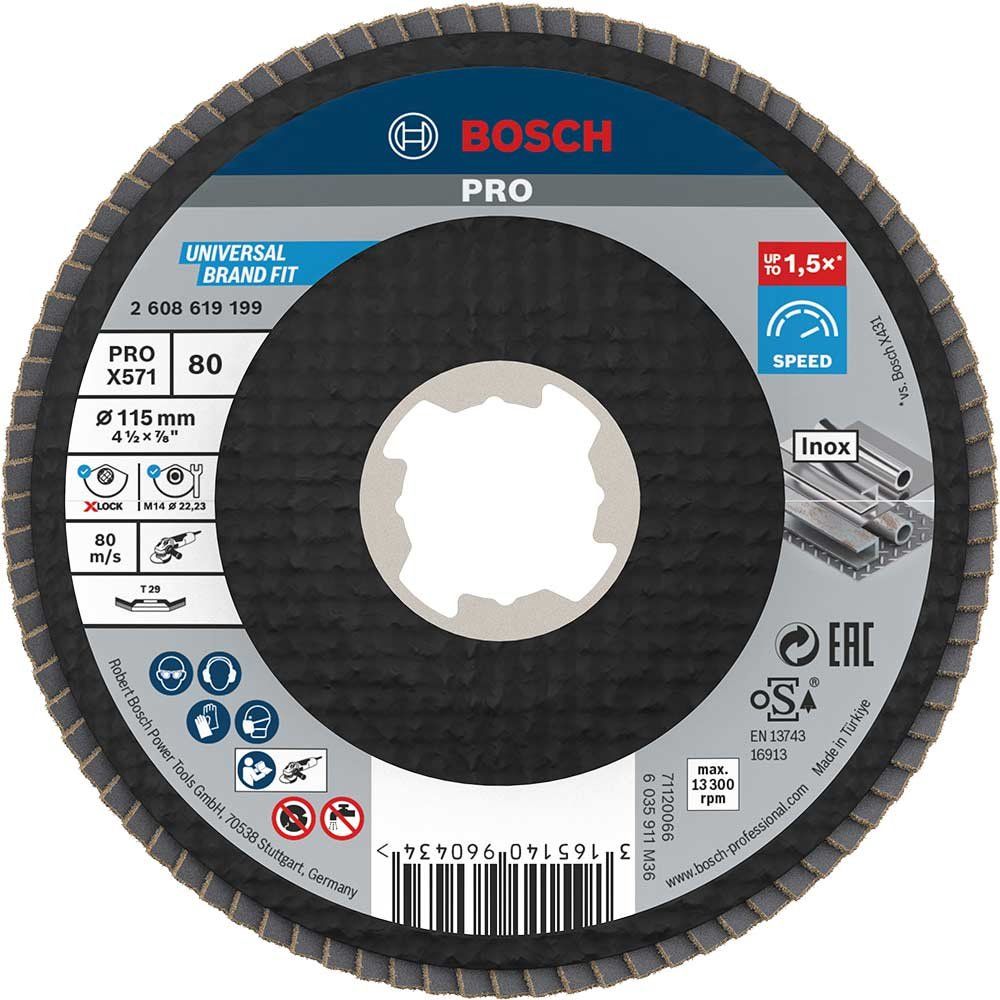 Bosch PRO X Lock Zirconium Abrasive Flap Disc 115mm 80g Pack of 1 - Image 1
