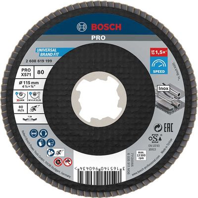 Bosch PRO X Lock Zirconium Abrasive Flap Disc 115mm 80g Pack of 1