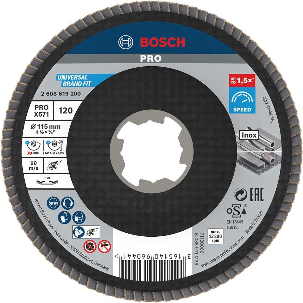 Bosch PRO X Lock Zirconium Abrasive Flap Disc 115mm 120g Pack of 1 - Image 1