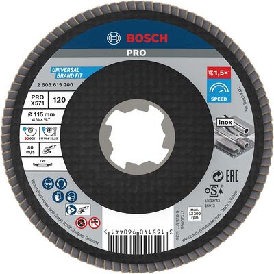 Bosch PRO X Lock Zirconium Abrasive Flap Disc 115mm 120g Pack of 1