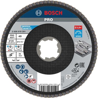 Bosch PRO X Lock Zirconium Abrasive Flap Disc 125mm 40g Pack of 1
