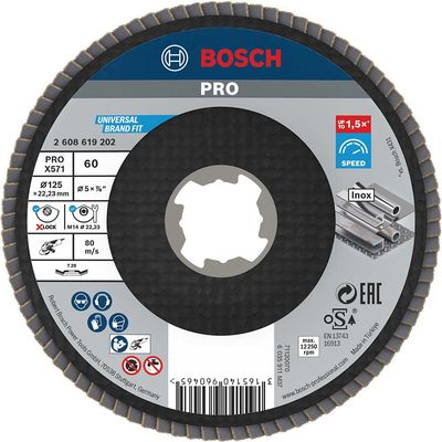 Bosch PRO X Lock Zirconium Abrasive Flap Disc 125mm 60g Pack of 1