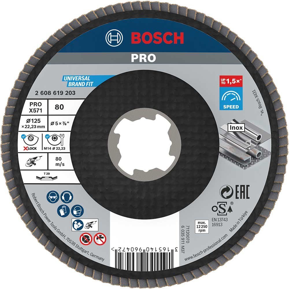 Bosch PRO X Lock Zirconium Abrasive Flap Disc 125mm 80g Pack of 1 - Image 1
