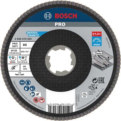Bosch PRO X Lock Zirconium Abrasive Flap Disc 125mm 80g Pack of 1