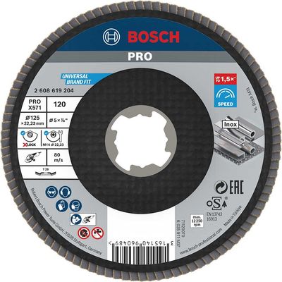 Bosch PRO X Lock Zirconium Abrasive Flap Disc 125mm 120g Pack of 1