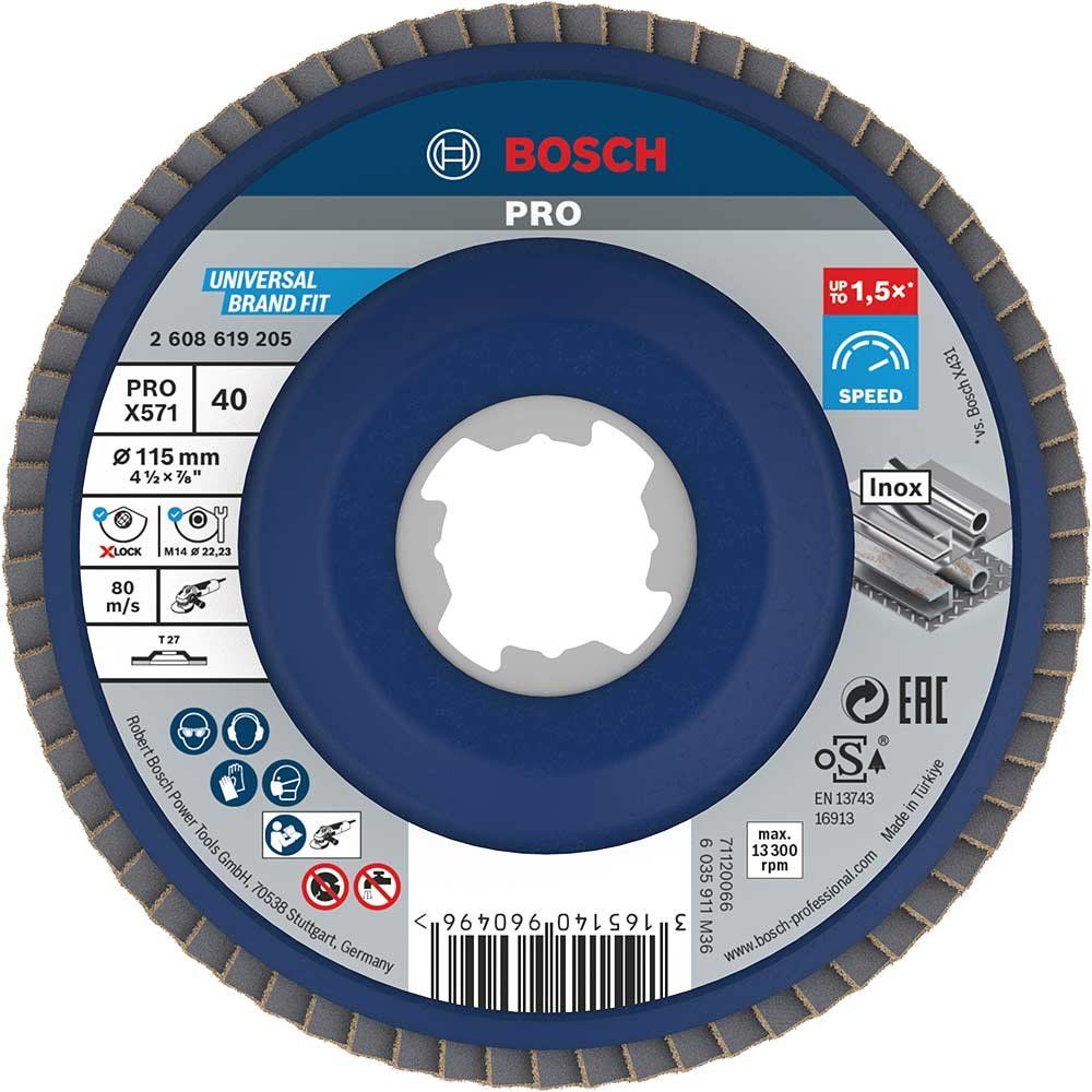Bosch PRO X Lock Zirconium Abrasive Straight Flap Disc 115mm 40g Pack of 1 - Image 1