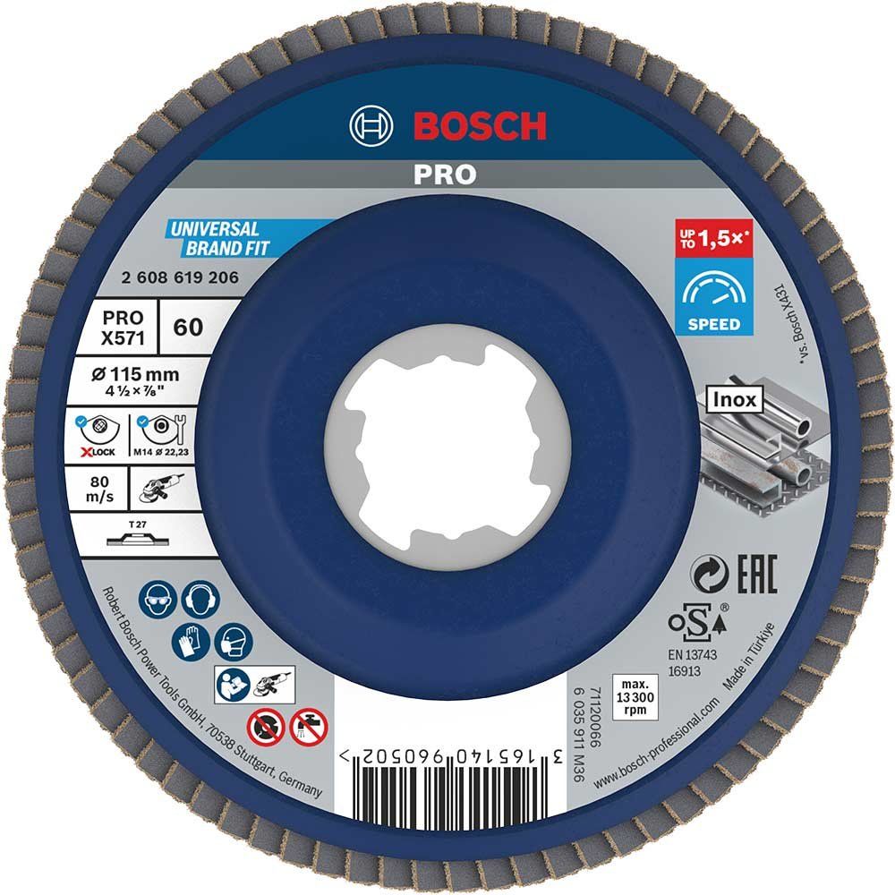 Bosch PRO X Lock Zirconium Abrasive Straight Flap Disc 115mm 60g Pack of 1 - Image 1