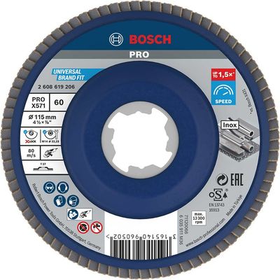 Bosch PRO X Lock Zirconium Abrasive Straight Flap Disc 115mm 60g Pack of 1