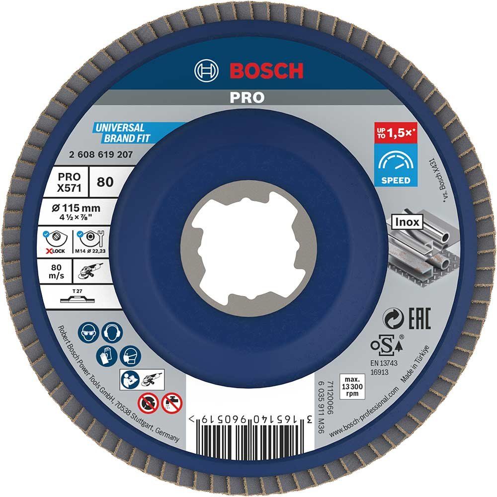 Bosch PRO X Lock Zirconium Abrasive Straight Flap Disc 115mm 80g Pack of 1 - Image 1