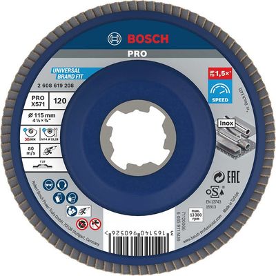 Bosch PRO X Lock Zirconium Abrasive Straight Flap Disc 115mm 120g Pack of 1