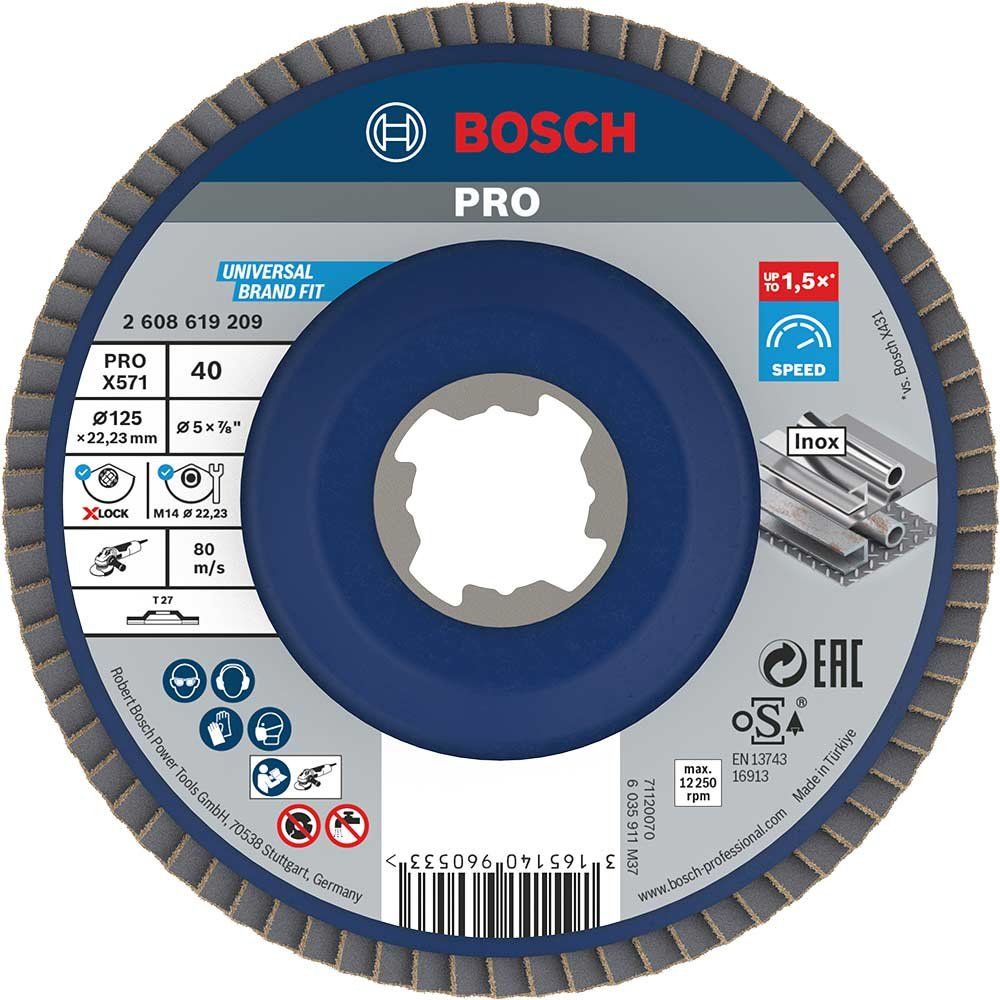 Bosch PRO X Lock Zirconium Abrasive Straight Flap Disc 125mm 40g Pack of 1 - Image 1