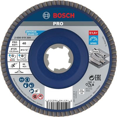 Bosch PRO X Lock Zirconium Abrasive Straight Flap Disc 125mm 40g Pack of 1