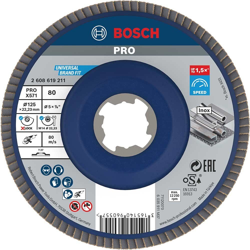 Bosch PRO X Lock Zirconium Abrasive Straight Flap Disc 125mm 80g Pack of 1 - Image 1