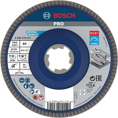 Bosch PRO X Lock Zirconium Abrasive Straight Flap Disc 125mm 80g Pack of 1