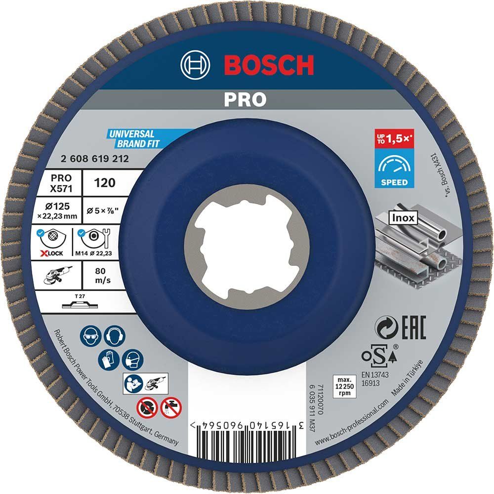 Bosch PRO X Lock Zirconium Abrasive Straight Flap Disc 125mm 120g Pack of 1 - Image 1