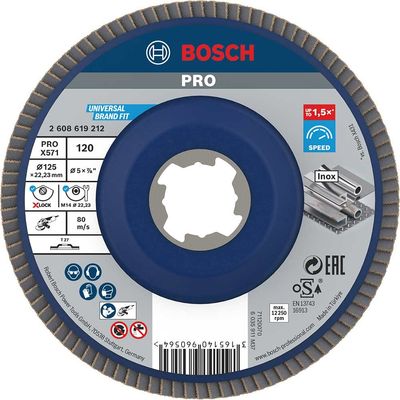 Bosch PRO X Lock Zirconium Abrasive Straight Flap Disc 125mm 120g Pack of 1