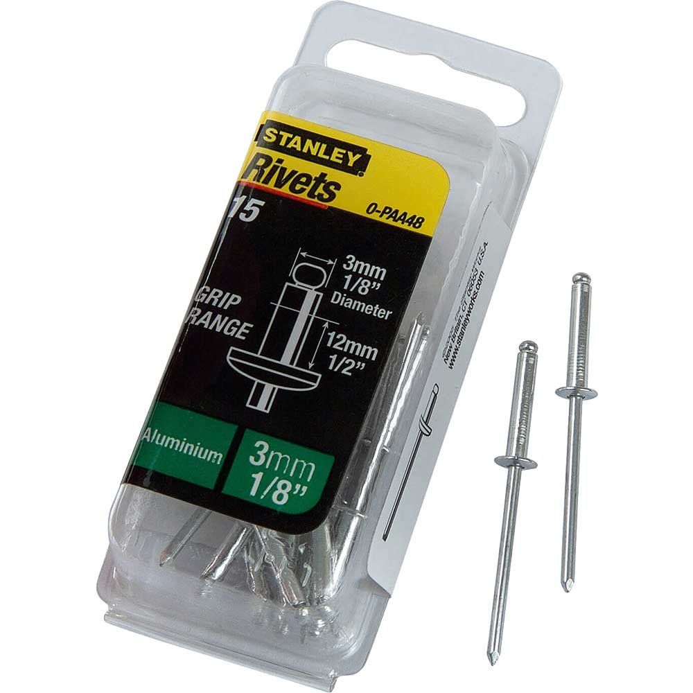 Stanley Aluminium Pop Rivets 3mm Long Pack of 15 - Image 1