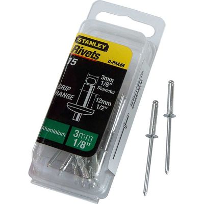 Stanley Aluminium Pop Rivets 3mm Long Pack of 15