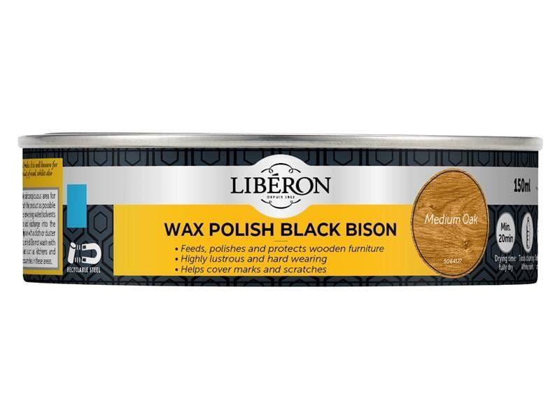 Liberon 126870 Black Bison Wax Paste Medium Oak 150Ml - Image 1