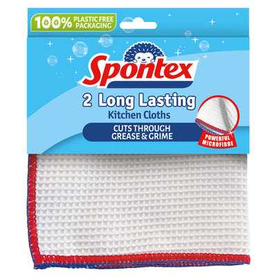 Spontex Long Lasting Kitchen Cloths White (Pack of 2) 19700241