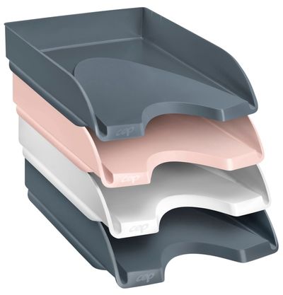 CEP Mineral by Cep Letter Trays A4 Portrait Stackable Assorted Colours - Includes 2 x Grey 1 x Pink and 1 x White (Pack 4) - 1020041681