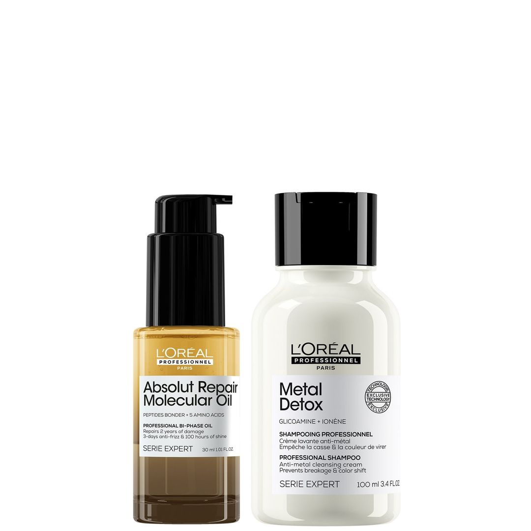 L'Oréal Professionnel Mini Protect & Repair Set: Metal Detox Clarifying Shampoo 100ml & Absolut Repair Molecular Hair Oil - Image 1