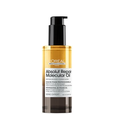 L'Oréal Professionnel Absolut Repair Molecular Bi-Phase Hair Oil for Damaged Hair 90ml, High Shine & Molecular Repair