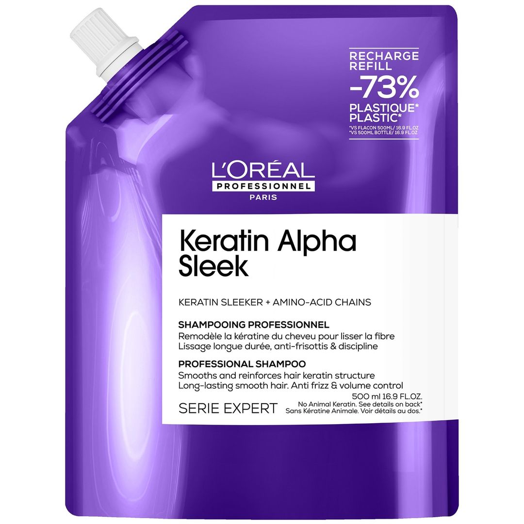 L'Oréal Professionnel Keratin Alpha Sleek Shampoo Refill Pack Anti-Frizz & Smoothing 500ml - Image 1