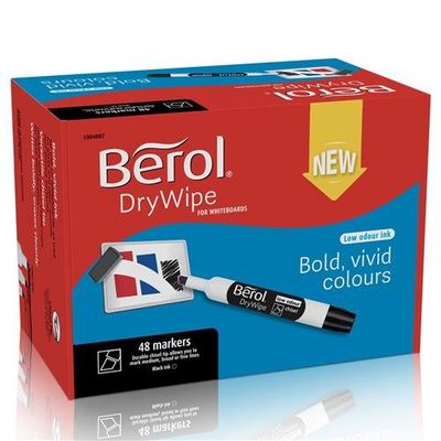 Berol Dry Wipe Whiteboard Marker Chisel Tip 2-5mm Line Black (Pack 48) - 1984887