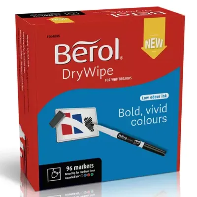 Berol Dry Wipe Whiteboard Pens Broad Tip Black Ink 192 Pack - 1984897