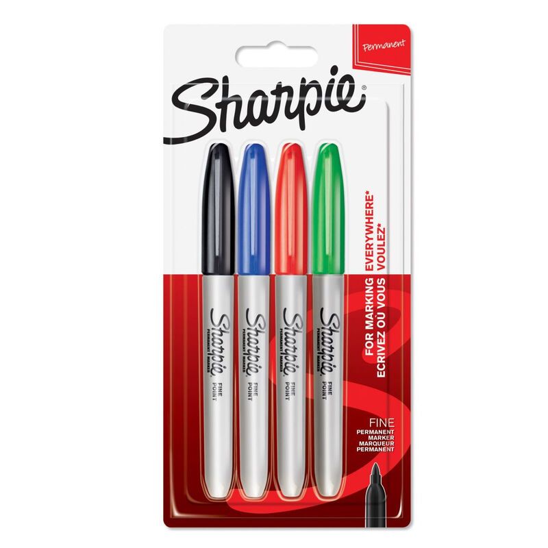 Sharpie Permanent Marker Fine Tip 0.9Mm Line Assorted Standard Colours (Pack 4) - 1985858 - Image 1