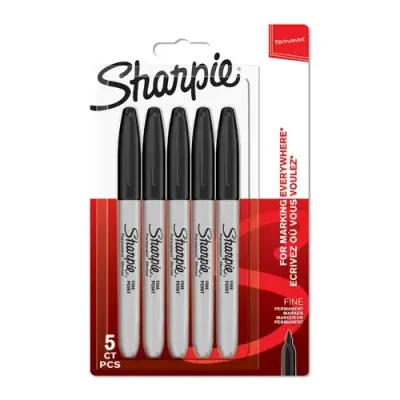 Sharpie Permanent Fine Marker Black (Pack 5) - 1986051