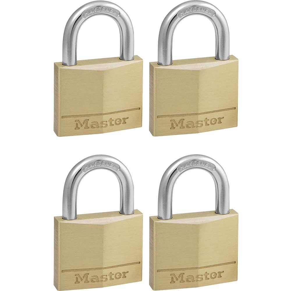 Masterlock Solid Brass Padlock Pack of 4 Keyed Alike 40mm Standard - Image 1