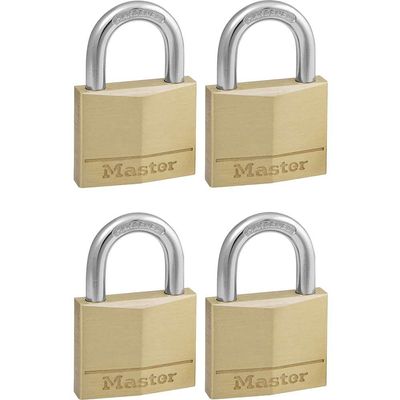 Masterlock Solid Brass Padlock Pack of 4 Keyed Alike 40mm Standard