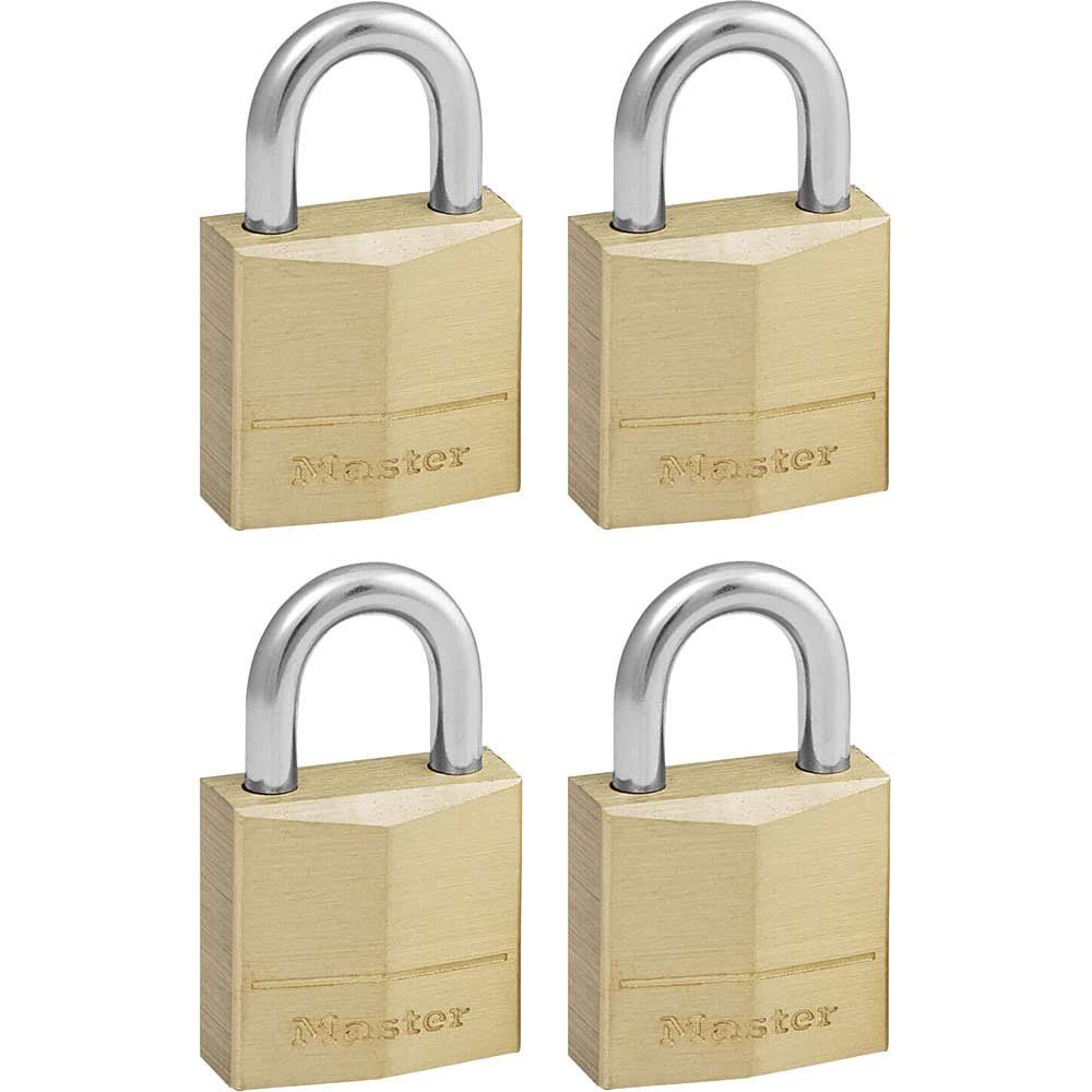 Masterlock Solid Brass Padlock Pack of 4 Keyed Alike 20mm Standard - Image 1