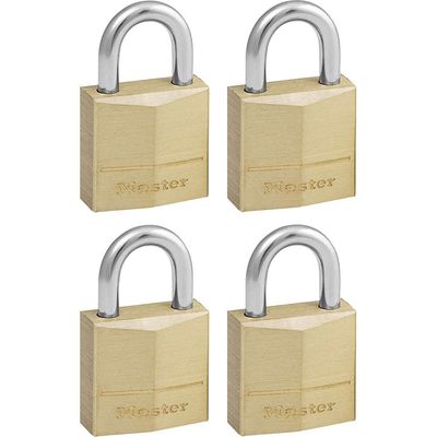 Masterlock Solid Brass Padlock Pack of 4 Keyed Alike 20mm Standard