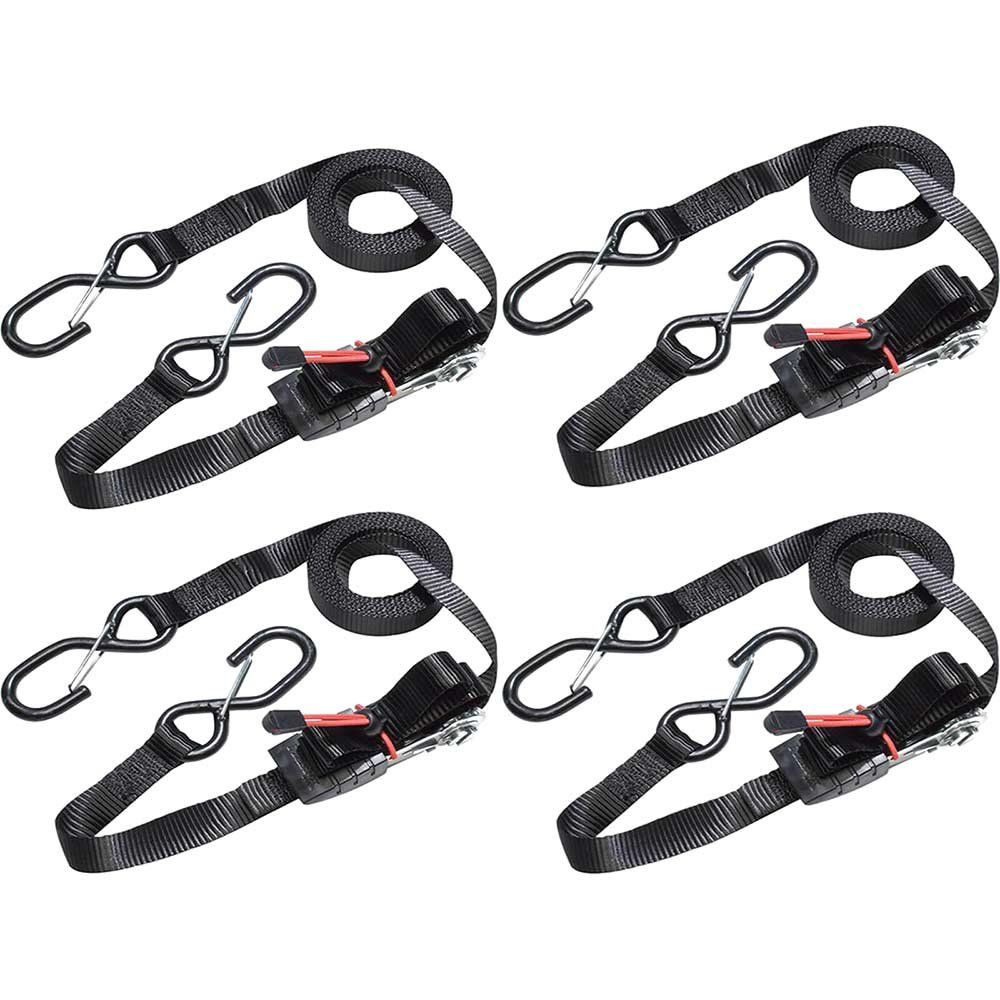 Master Lock Ratchet Tie Down S Hook Straps 4250mm Black Pack of 4 - Image 1