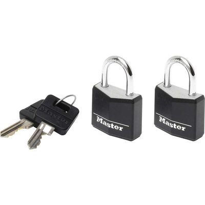 Masterlock Aluminium Vinyl Padlock Pack of 2 Keyed Alike 20mm Black Standard