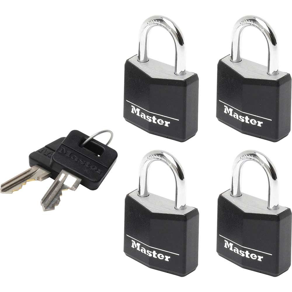 Masterlock Aluminium Vinyl Padlock Pack of 4 Keyed Alike 20mm Black Standard - Image 1