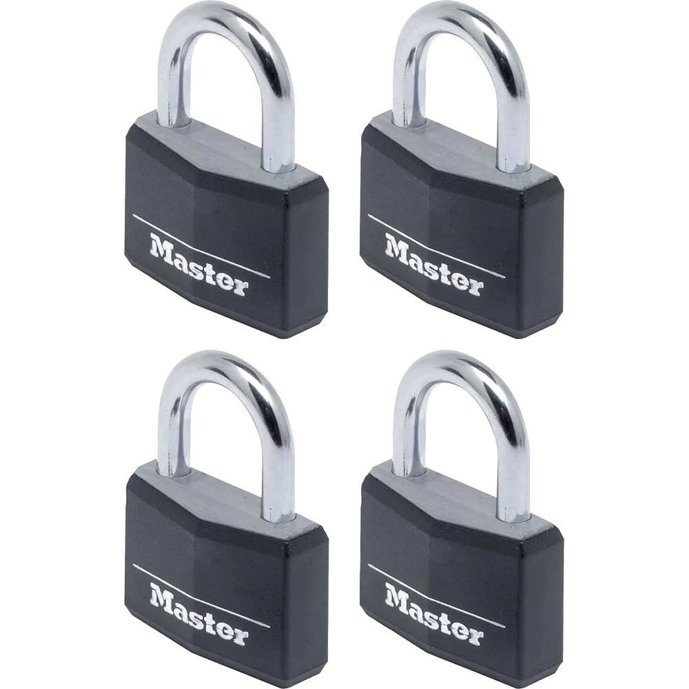Masterlock Aluminium Vinyl Padlock Pack of 4 Keyed Alike 40mm Black Standard - Image 1