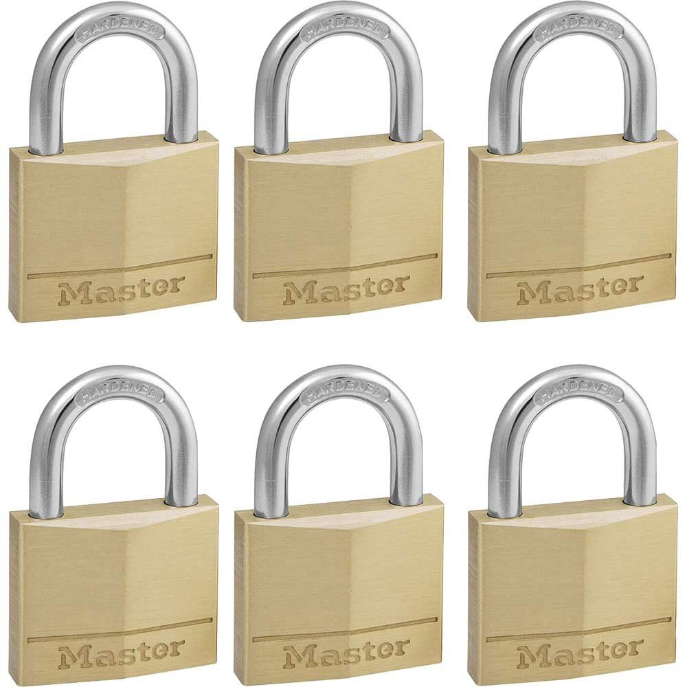 Masterlock Solid Brass Padlock Pack of 6 Keyed Alike 40mm Standard - Image 1