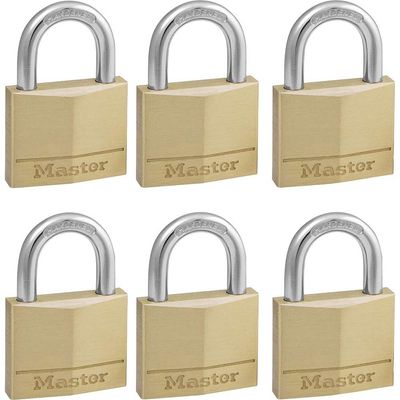 Masterlock Solid Brass Padlock Pack of 6 Keyed Alike 40mm Standard