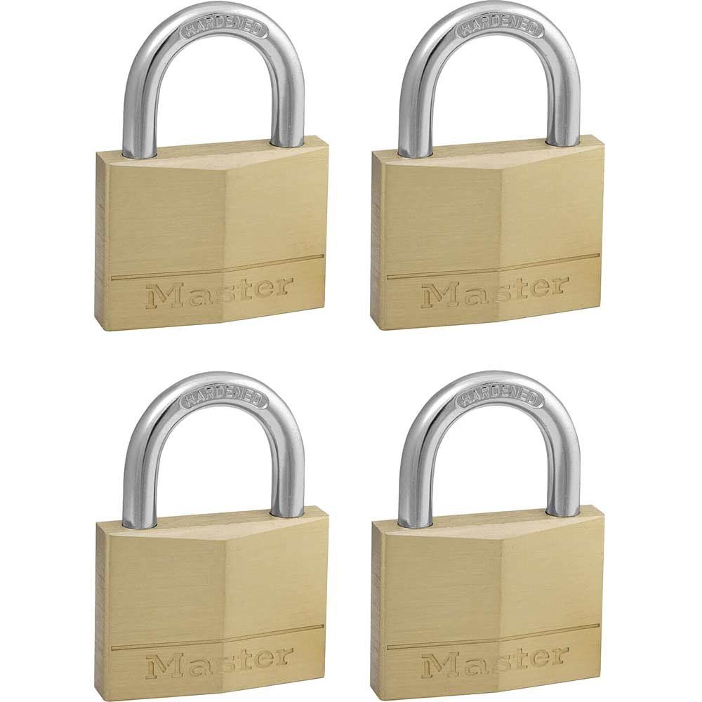 Masterlock Solid Brass Padlock Pack of 4 Keyed Alike 50mm Standard - Image 1