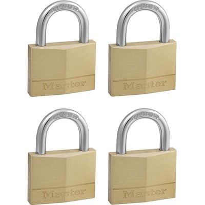 Masterlock Solid Brass Padlock Pack of 4 Keyed Alike 50mm Standard