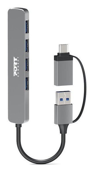 Port Designs 900161 interface hub USB 2.0 Type-A 5000 Mbit/s Silver