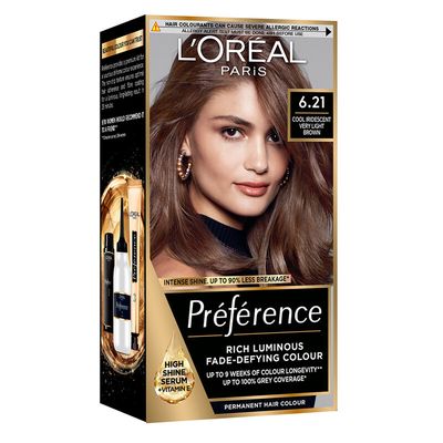 L'Oreal Paris Preference 6.21 Cool Iridescent Very Light Brown Permanent Hair Dye - Black