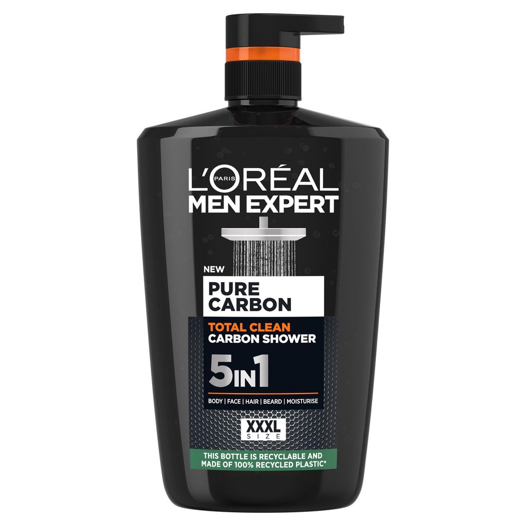 L'Oréal Men Expert Pure Carbon 5-in-1 Shower Gel Large XXL, Powered by Carbon, 1L - Image 1