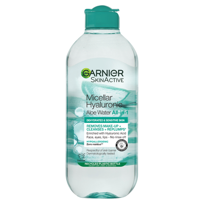 Garnier Micellar Hyaluronic Aloe Water 400ml, Cleanse and Replump