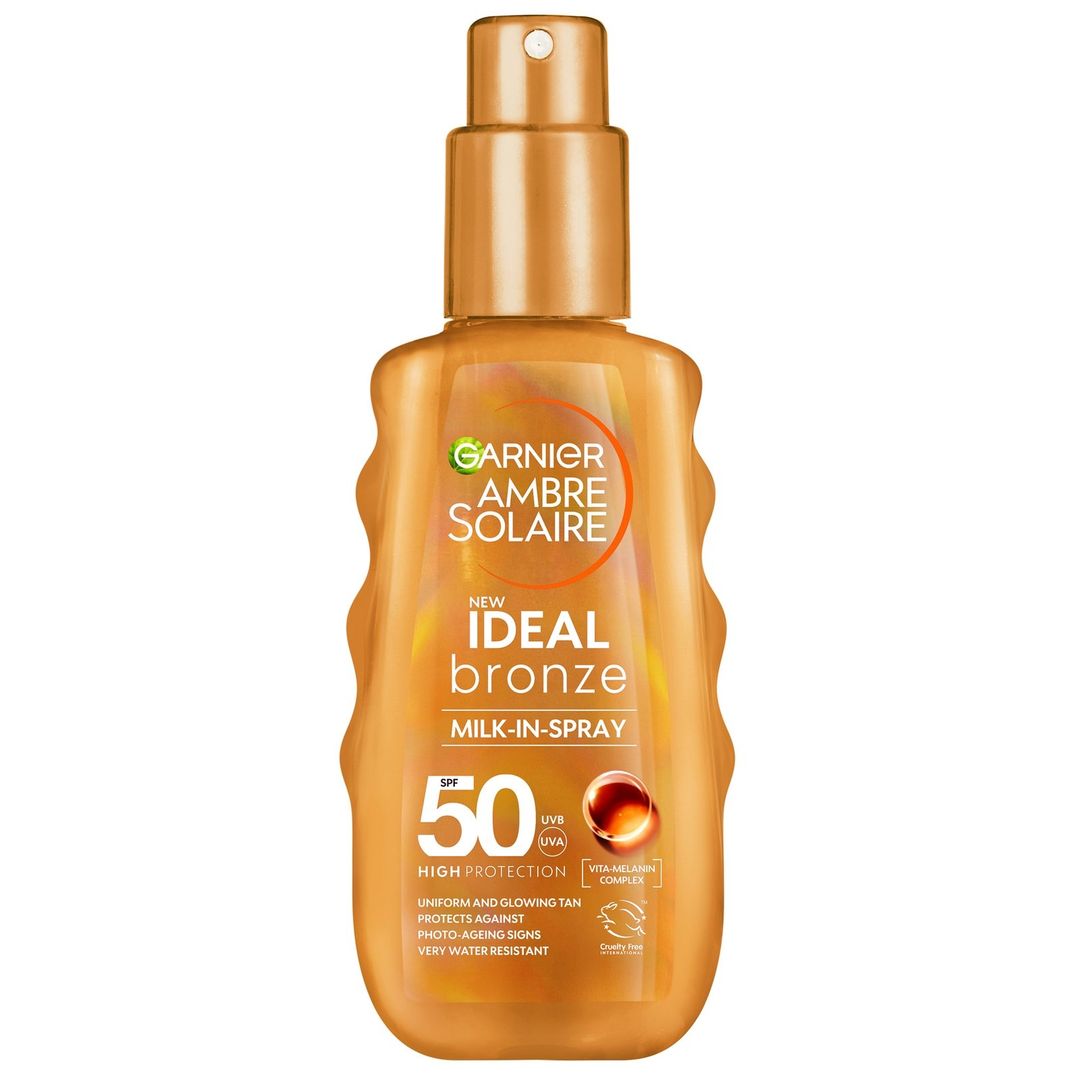 Garnier Ambre Solaire Ideal Bronze Milk-In Tanning SPF 50 Spray for Face and Body 150ml - Image 1
