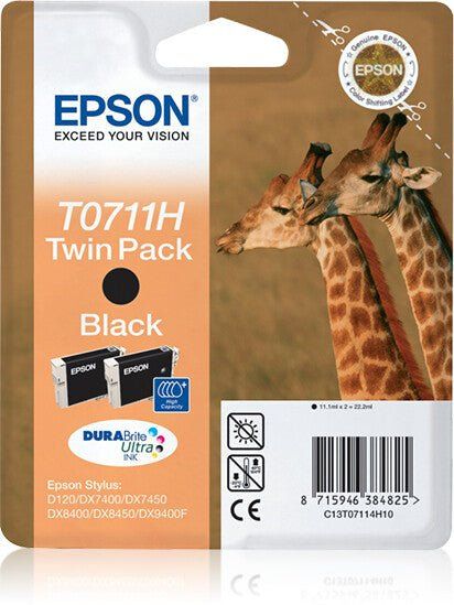 Epson Giraffe Twinpack Black T0711H DURABrite Ultra Ink - Image 1